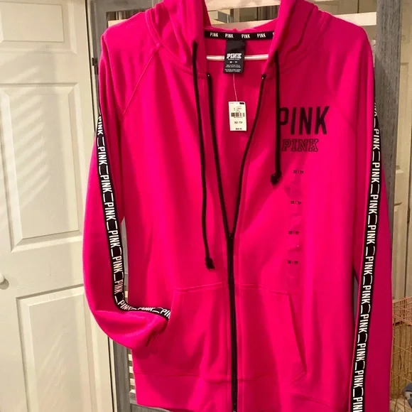 Brand new Victoria secret pink XS-TP Fuschiia zip longer hoodie - Picture 1 of 5